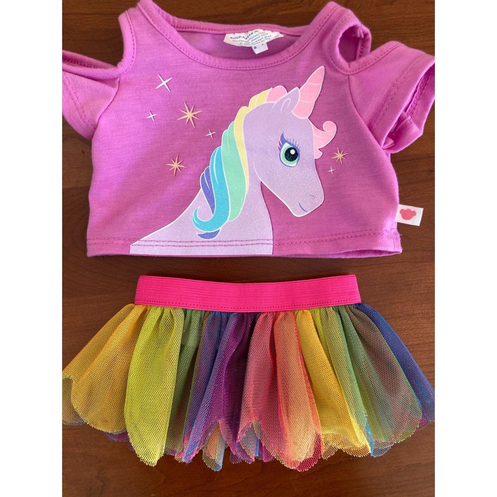 Build a Bear Workshop Pink Unicorn Shirt and Rainbow Tutu. BABW